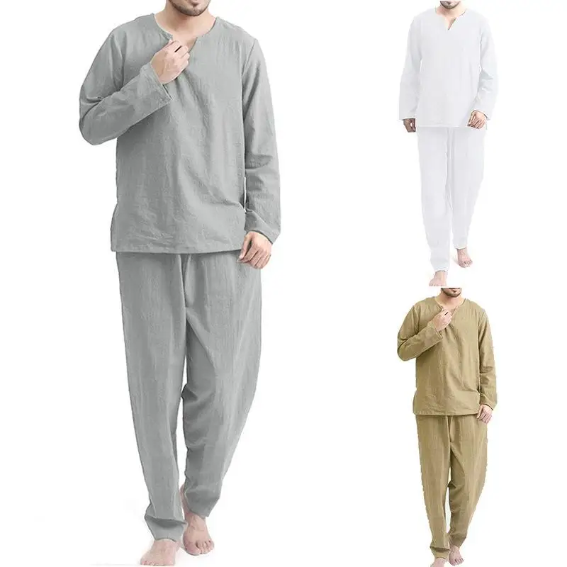 

Мужской повседневный комплект из двух предметов, тонкая дышащая свободная домашняя одежда, тонкий дышащий длинный све, круглый домашний костюм Ne