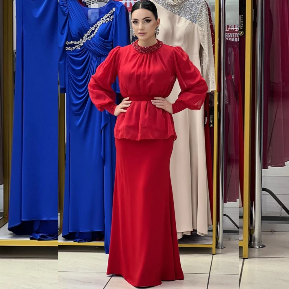 

Customized Sizes Available Jersey Sequined Pleat A-line High Collar Long Dresses Bespoke Occasion Simple