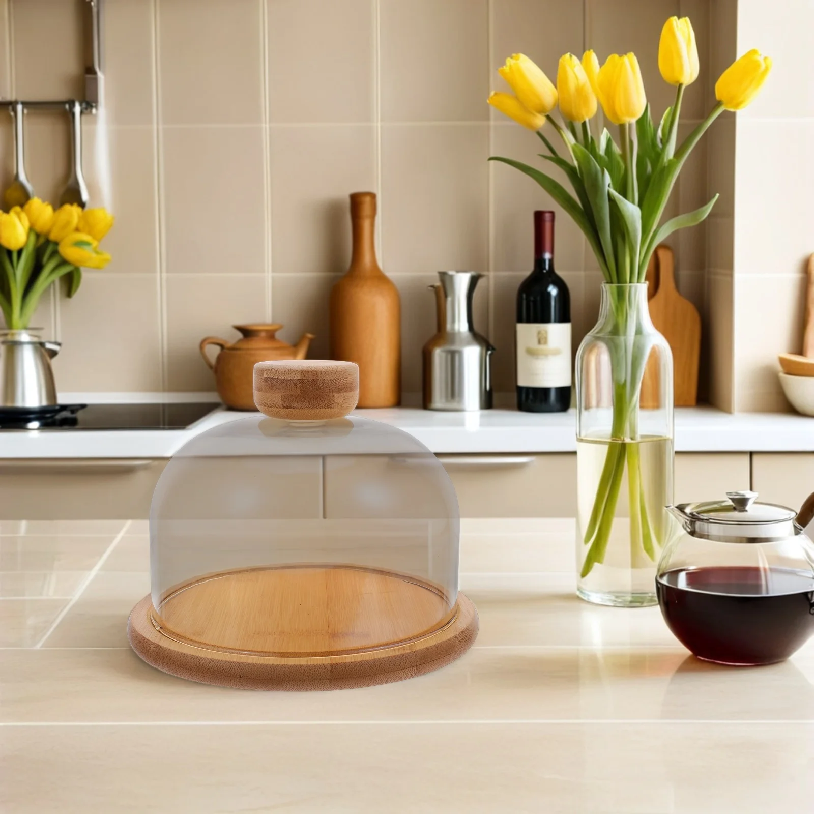 

Glass Dome Cake Stand For Wedding Party Dessert Display Transparent Dustproof Freshness Preserver Space-Saving Serving Tray For