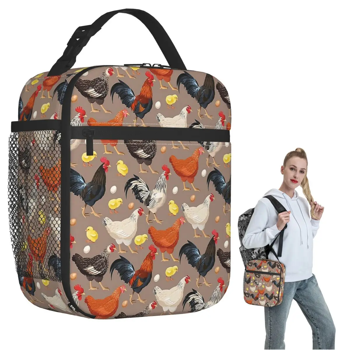 

Chicken Colorfull Pattern Insulated Lunch Bag for Women Kids Leakproof Food Boxes Thermal Lunch Box Tote