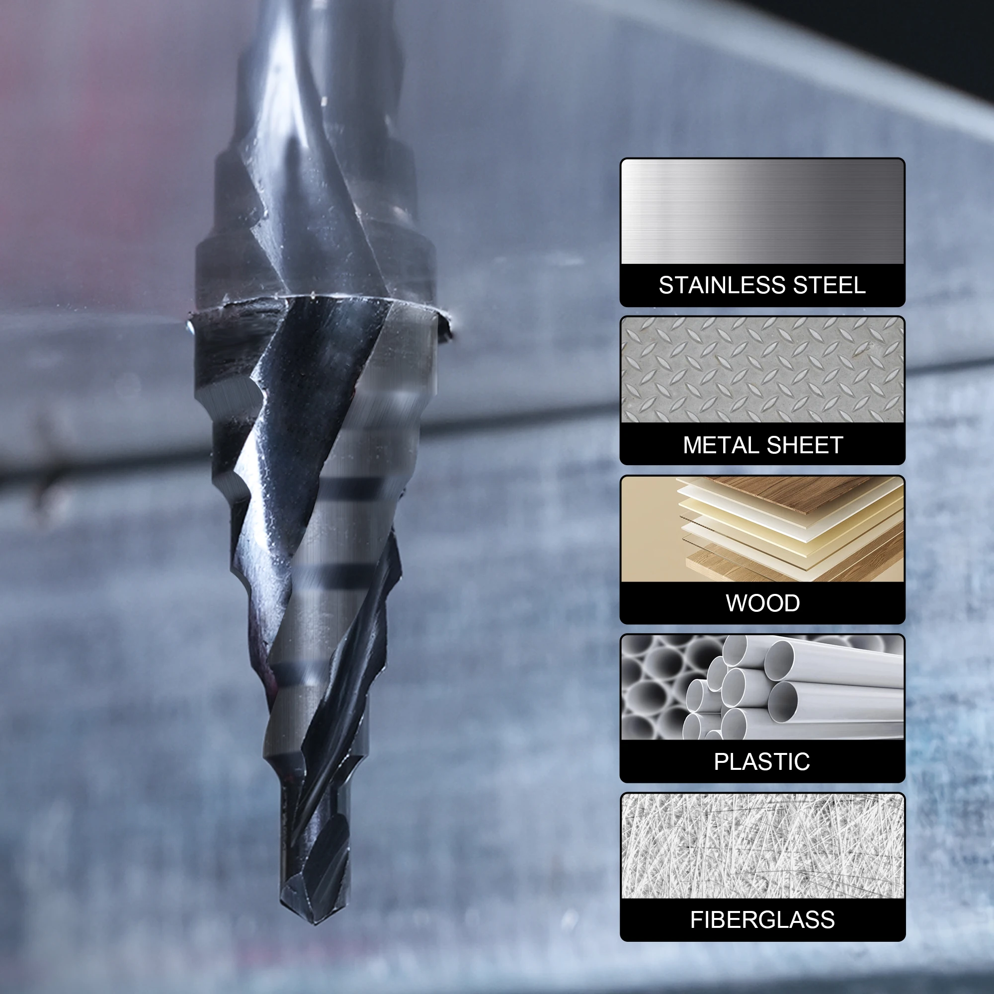 EZARC Step Drill Bit for Metal Metric 4-32mm Spiral Flute Unibit Step Drill 3pcs Wear-Resistant AlTiN Coated for Stainless