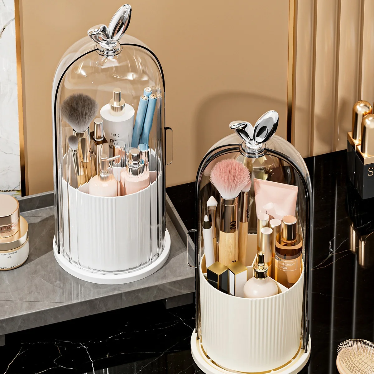 1pc 360 degree rotating cosmetics storage box, pen holder, makeup brush holder rotating organizer, dust-proof makeup brush holde