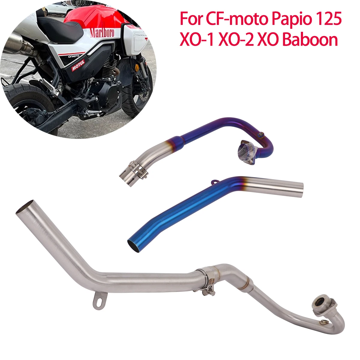 Exhaust Header Pipe Escape Slip on For CF-moto Papio 125 XO-1 XO-2 XO Baboon 2023 2024 Modify Moto Muffler Front Link Pipe