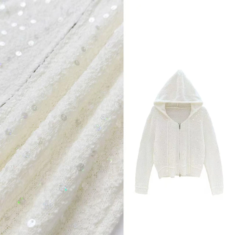 

Spring 2025 Glitter Sweater Hat Women's ort Faion Ele Sle Cardigan Top Loose Fit Long Sve Zipper Closure C...