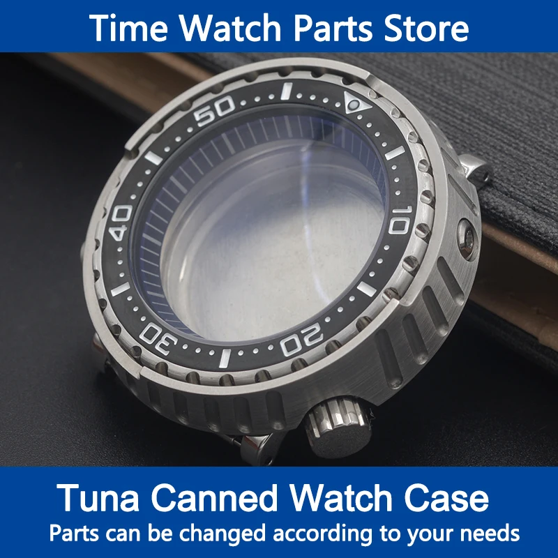 

47mm Tuna Canned Case NH35 Watch Case Fit For NH35 NH36 7S26 4R Movement Transparent Back Cover Sapphire Crystal Glass Case