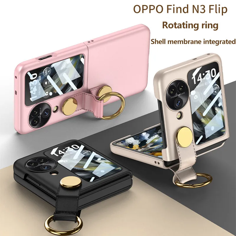 OPPO Find N3 플립용 거치대 휴대폰 케이스, 초박형 쉘 멤브레인 충격 방지 커버, 360 회전 링