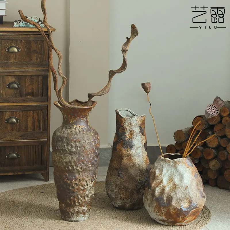 Handmade B&B Hotel Wabi-sabi Wind Zen Ornaments Ceramic Vases Stoneware Vases Flower Arrangements Retro Nost