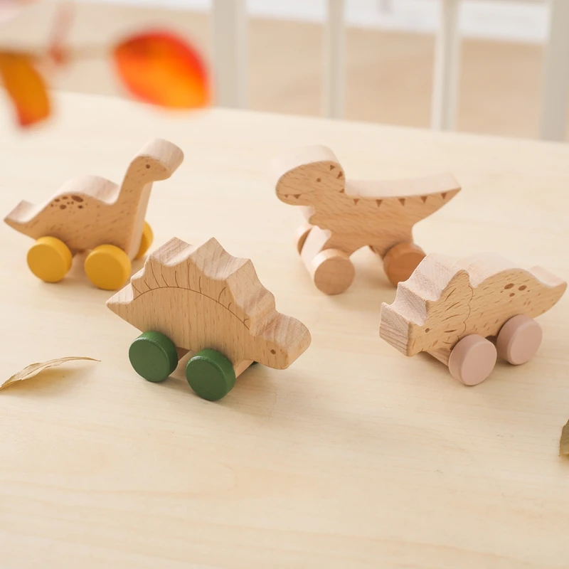 Jouet de Dentition en Bois de Hêtre pour Bébé, Dinosaure de Dessin Animé, Voiture Dos Montessori, Gym, Cadeau d'Anniversaire, 1 Pièce