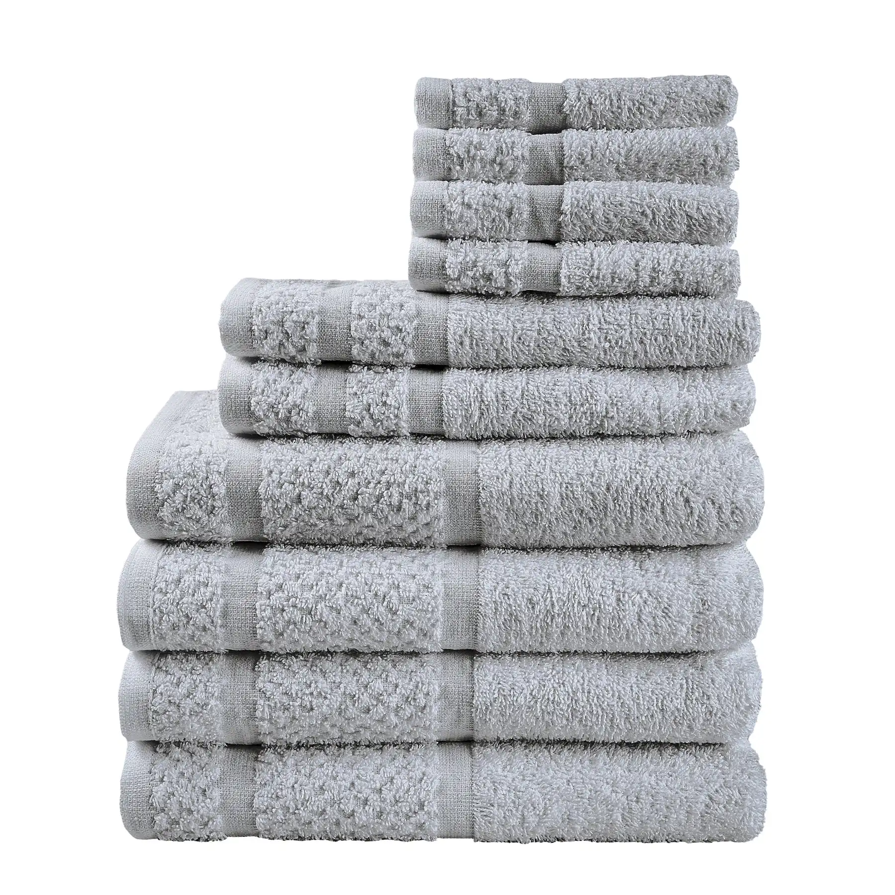 10 Piece Towel Set with Upgraded Softness Durability Grey Soft Absorbent and Fade Resistant with A Popcorn Textured