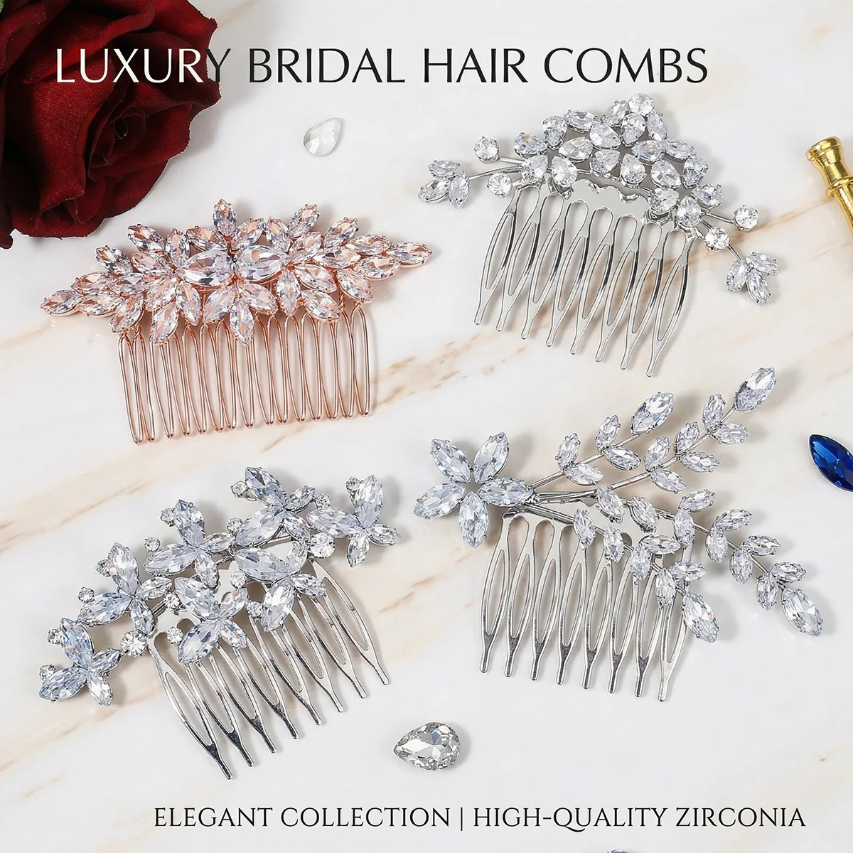 Mode Zirkonia Haarkamm Braut Hochzeit Haar Ornament Mori einfache Pony Einsatz Kamm weibliche Fledermaus Mizwa Party Platte Haar
