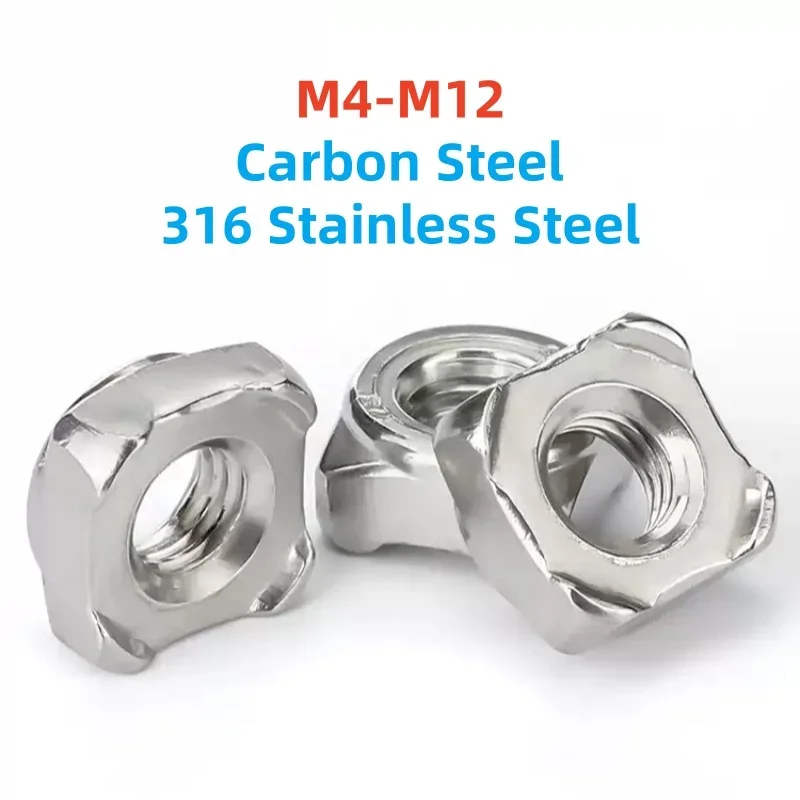 

316 Stainless Steel Carbon Steel Square Welding Nut M4 M5 M6 M8 M10 M12 Four Corner Welding Nut Square Weld Nuts