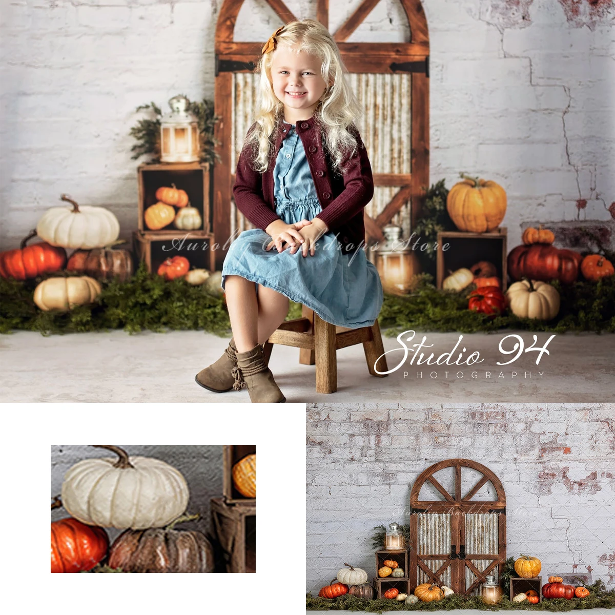 

Autumn Archway Backgrounds Kids Adult Photography Props Child Baby Decors Studio Photo Brick Wall Pumpkin Backdrops