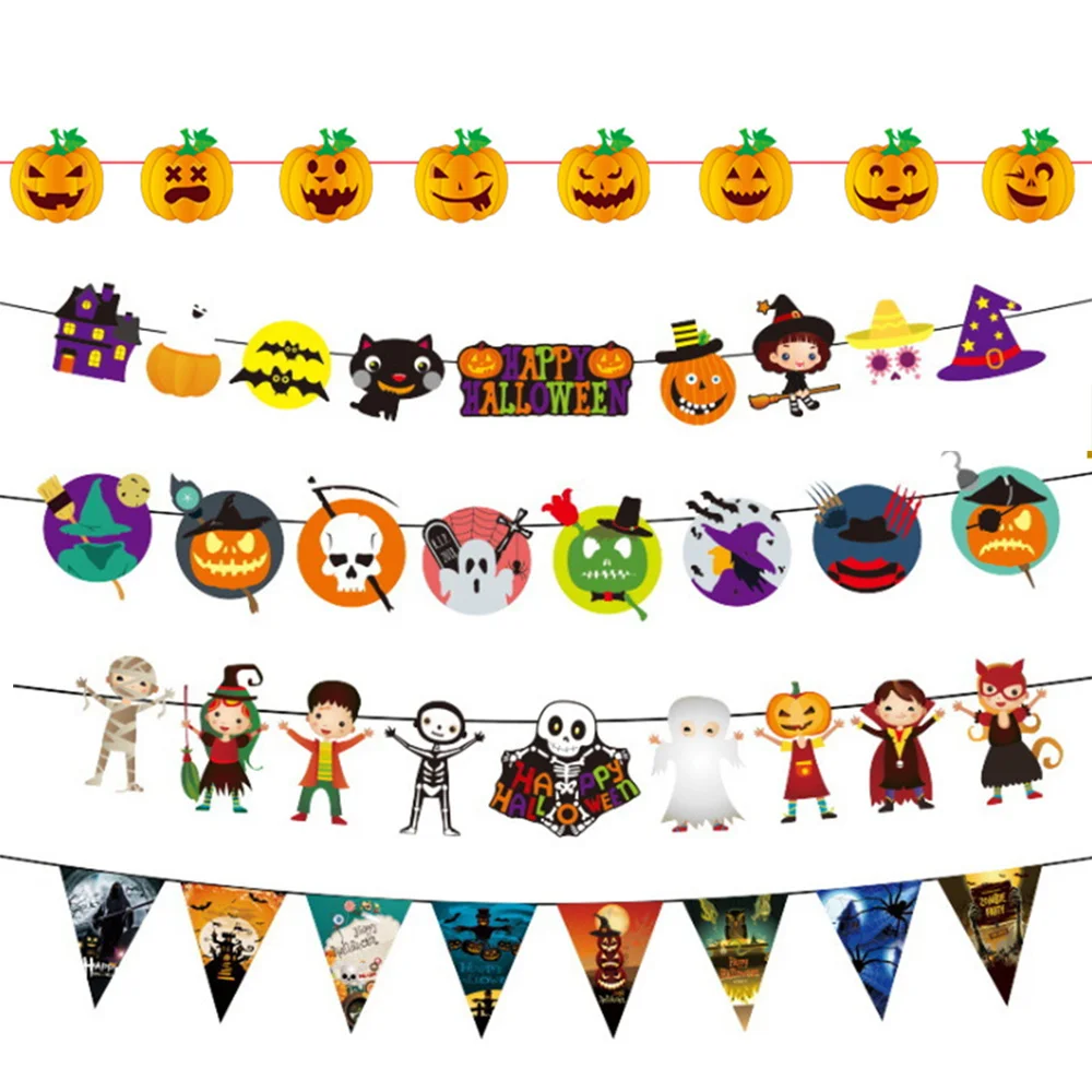 Halloween Swirl Banner Girlande Kürbis Geist Fledermaus Spinne Decke hängende Anhänger Halloween Dekoration für Home Party Supplies – Detail 5