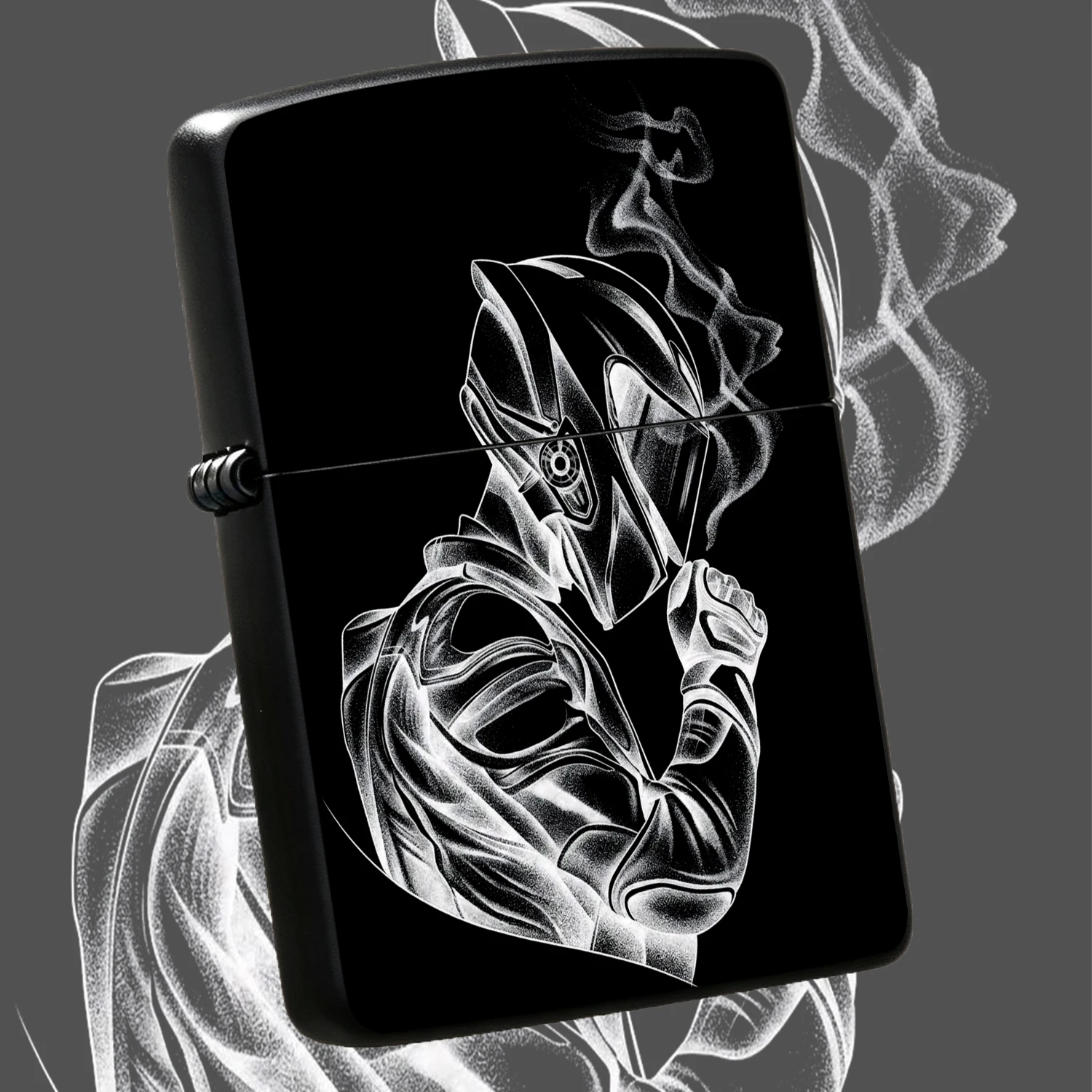 Trendy Motorcycle Rider, Cool White Ink Dark Cyber Style Biker Pattern Portable , Windproof Exquisite Pocket For Daily Use, Unique Holiday Gift For Motorcycle Enthusiasts Boyfriend Collectible A Fun And Humorous Lighter