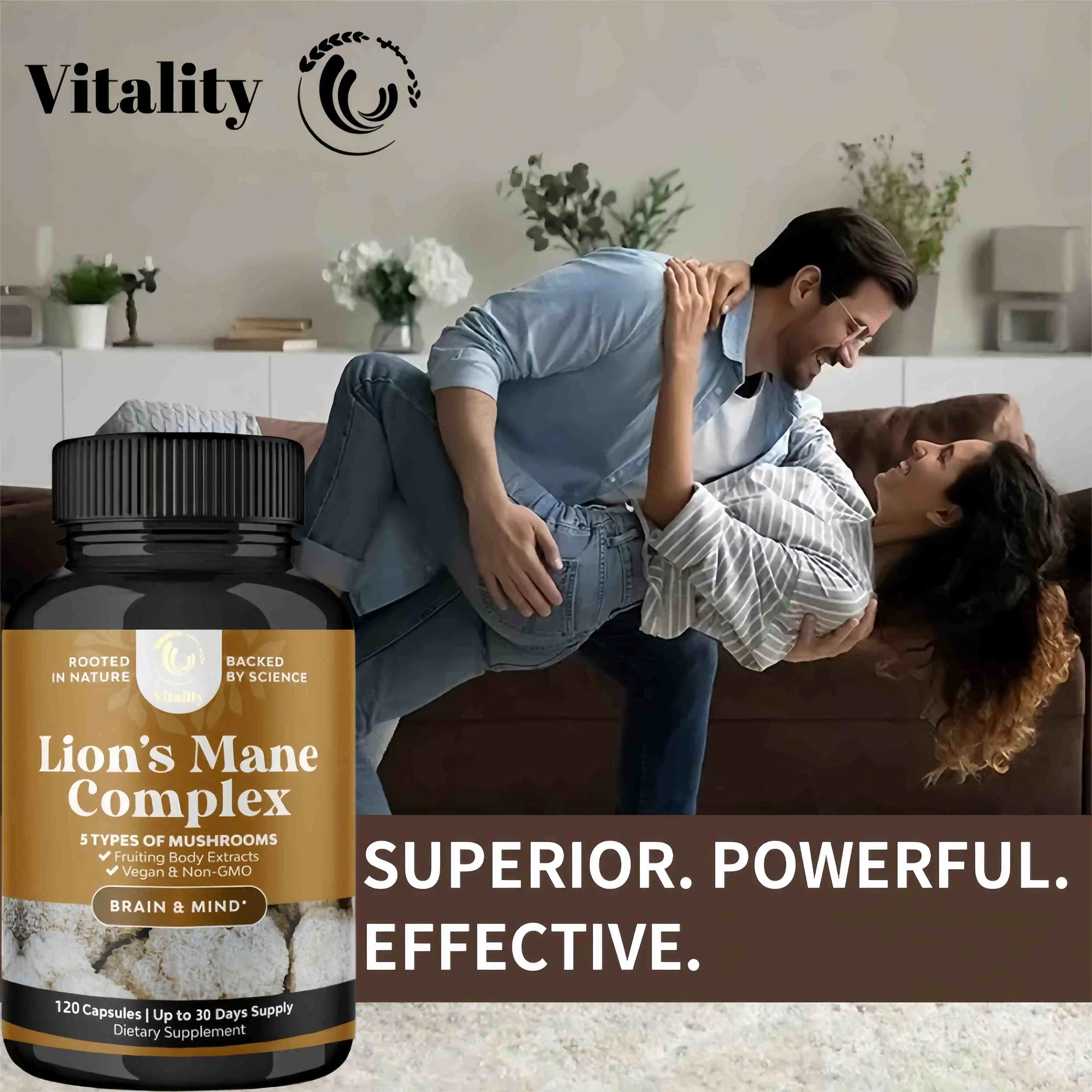 Mushroom Complex Capsules with Lions Mane Chaga Cognitive Brain Function Stress Relieves Beauty Health Diet Supplement