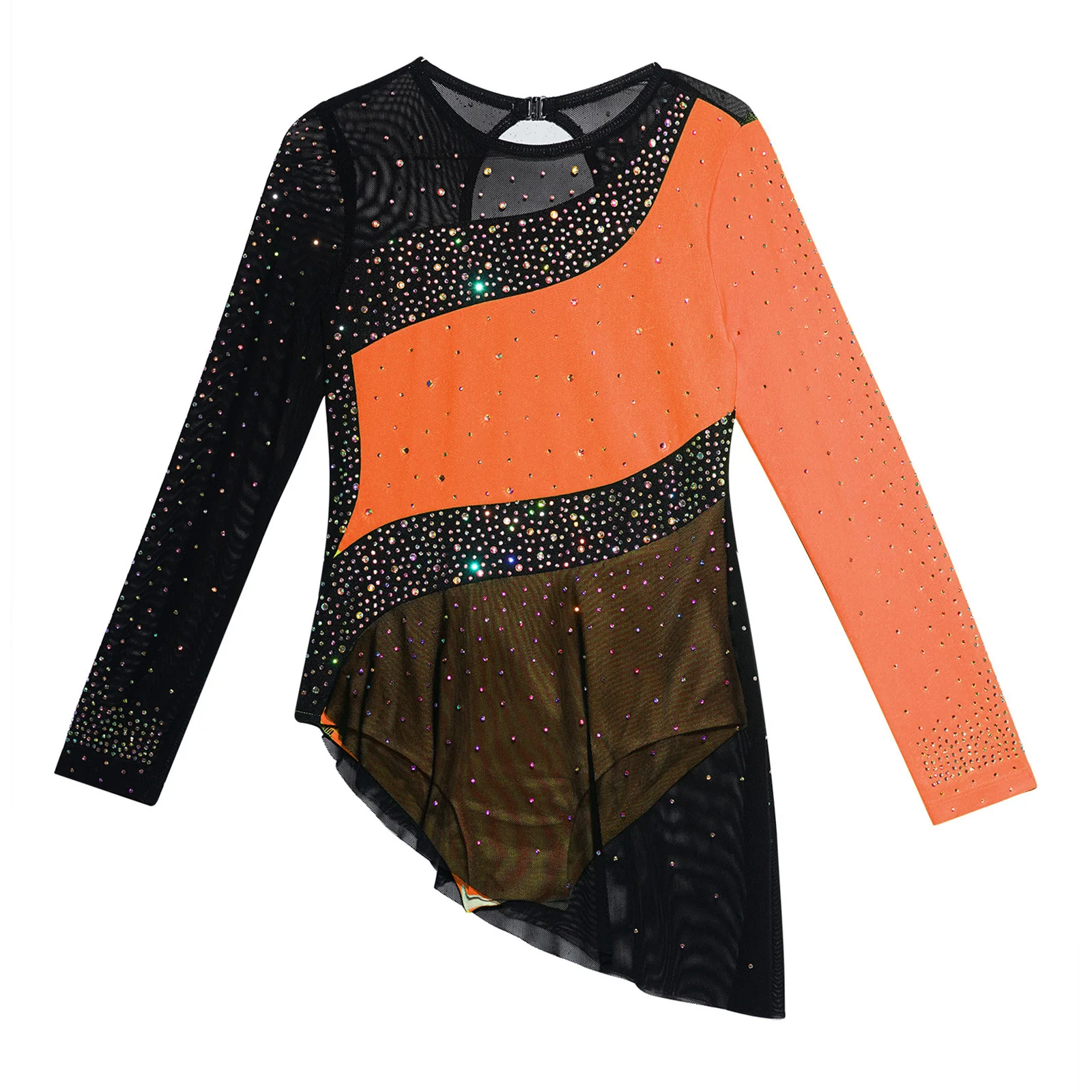 

Детский костюм для художественной гимнастики и балета для девочек: гимнастический купальник с длинным рукавом, прозрачной сеткой и стразами для выступлений