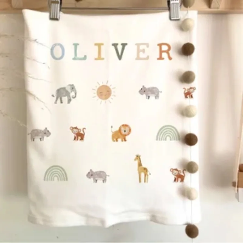Personalized Safari Baby Blanket: Cotton Nursery Decor