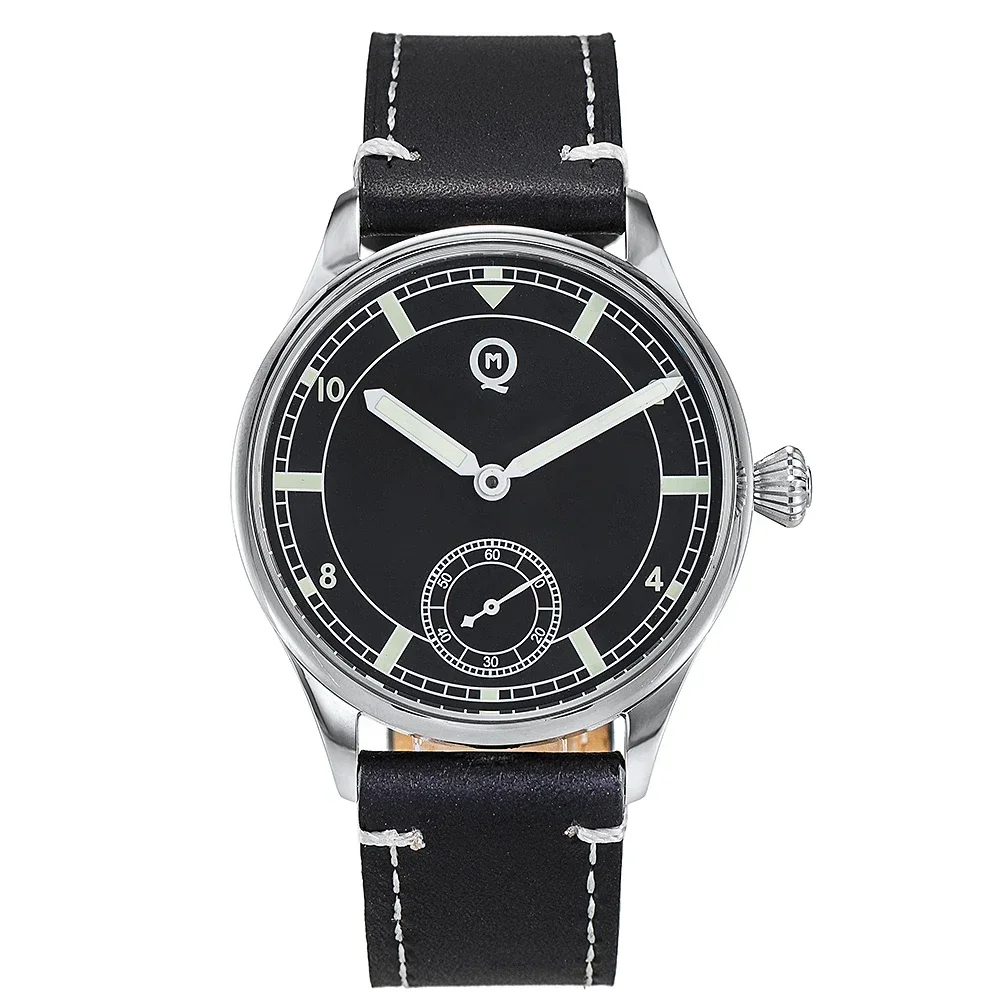 QM Men\'s  45mm Automatic Mechanical Wristwatch C3 Green Luminous Waterproof 316L Steel Case Leather Strap Fashionable Classical
