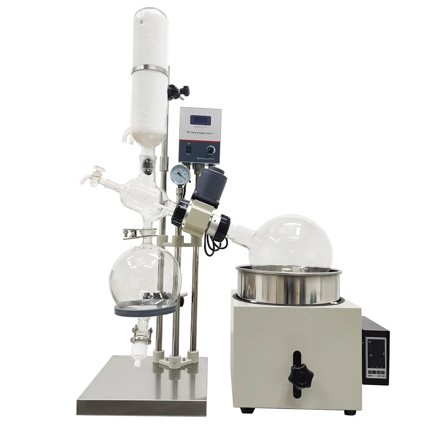 

5L Rotary Evaporator 110V Lab Manual Lifting Rotavap, 0-120rpm Rotating Speed, Heating Water/Oil Bath