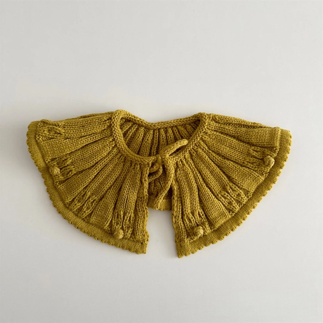 شال كوري محبوك يدويًا للأطفال بياقة مزيفة عتيقة للربط للفتيات إكسسوار ديكور أنيق للشتاء