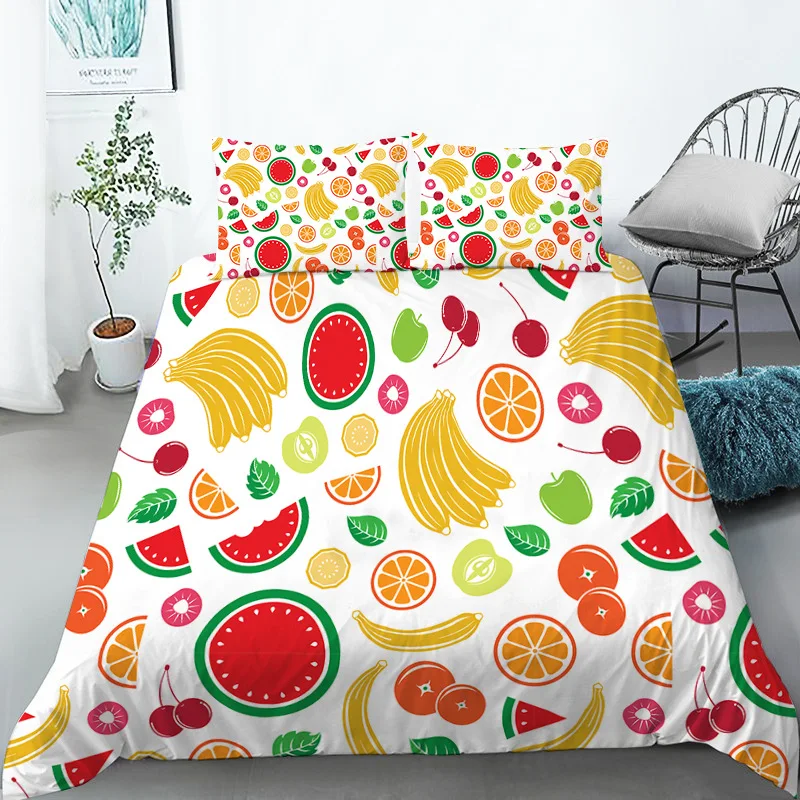 

Cute Chic Fruit Bedding Set For Kids Girls Boys Room Decor Tropical Pineapple Cherry Pomegranate Print Duvet Cover Pillowcases