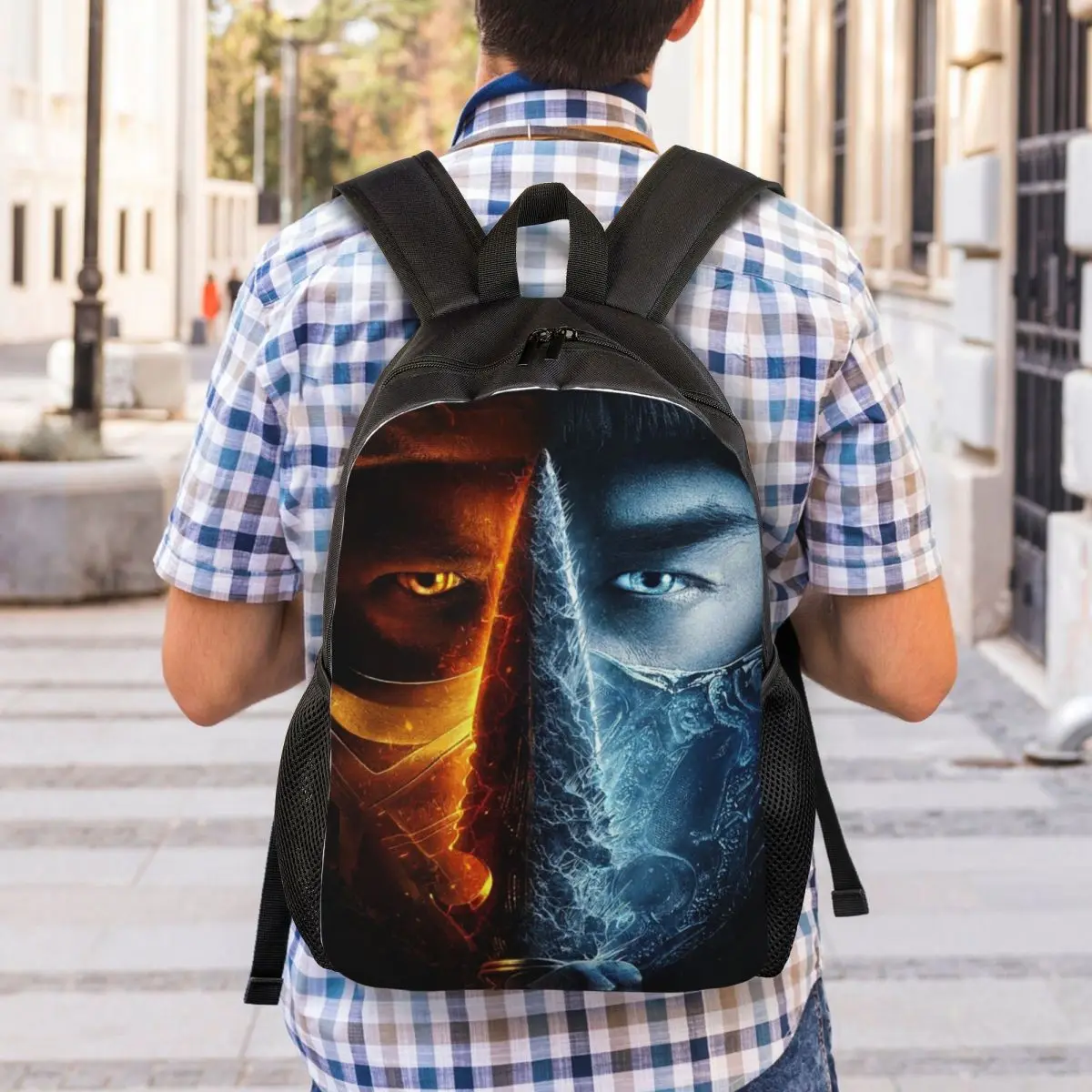 3D Print Mortal Kombat Scorpion Warrior Backpacks MKX Fighting Game School College Travel Bags Bookbag Fits 15 Inch Laptop