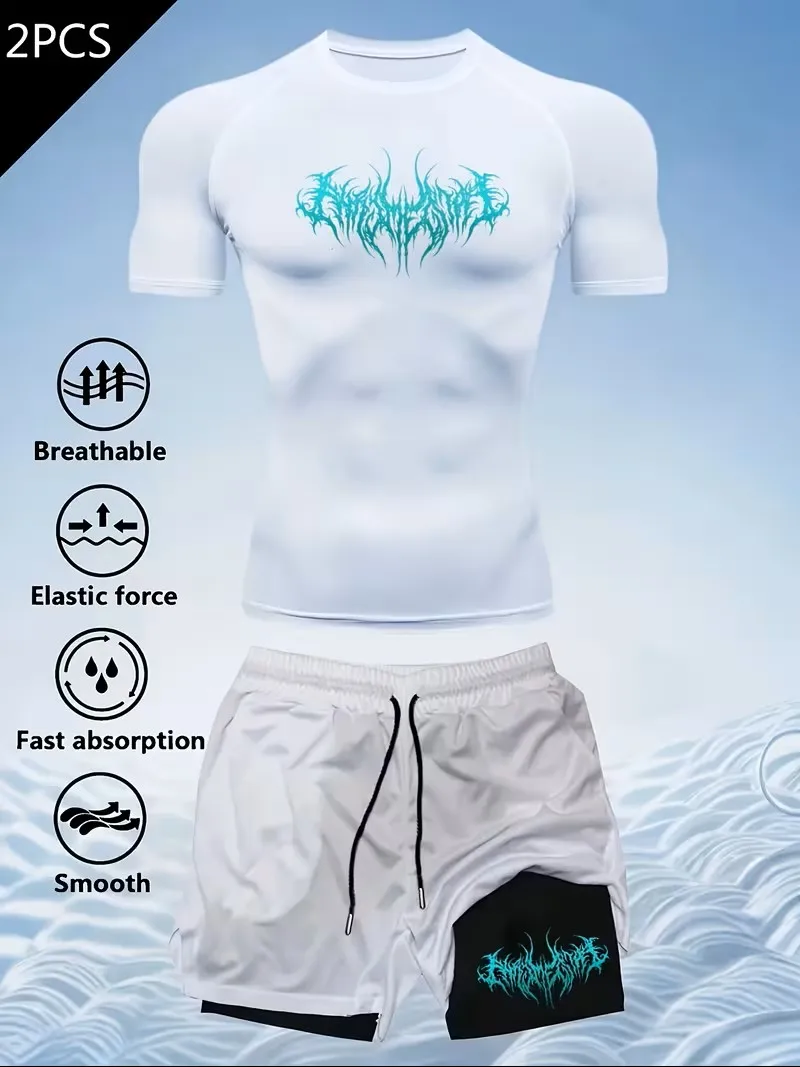 Conjunto de Camisetas Deportivas para Hombre con Estampado Divertido, Transpirables, de Secado Rápido, para Entrenamiento y Running, 2 Piezas