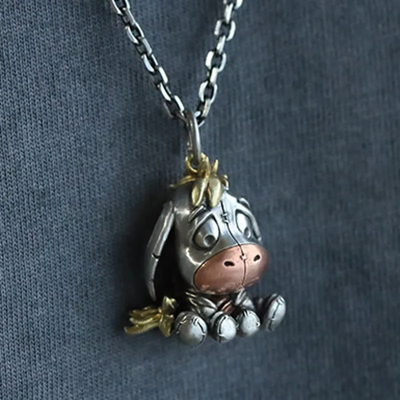 BOCAI New S925 Silver Vintage Cute Cartoon Donkey Pendant Couple Gift