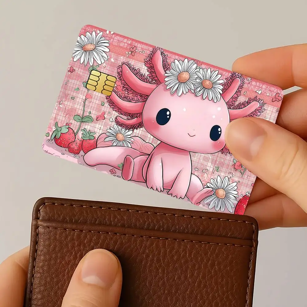 Axolotl Cartoon kawaii PINK Credit Card Public Transportation Cards Protective Sticker Waterproof Card Face Decoration 4PCS