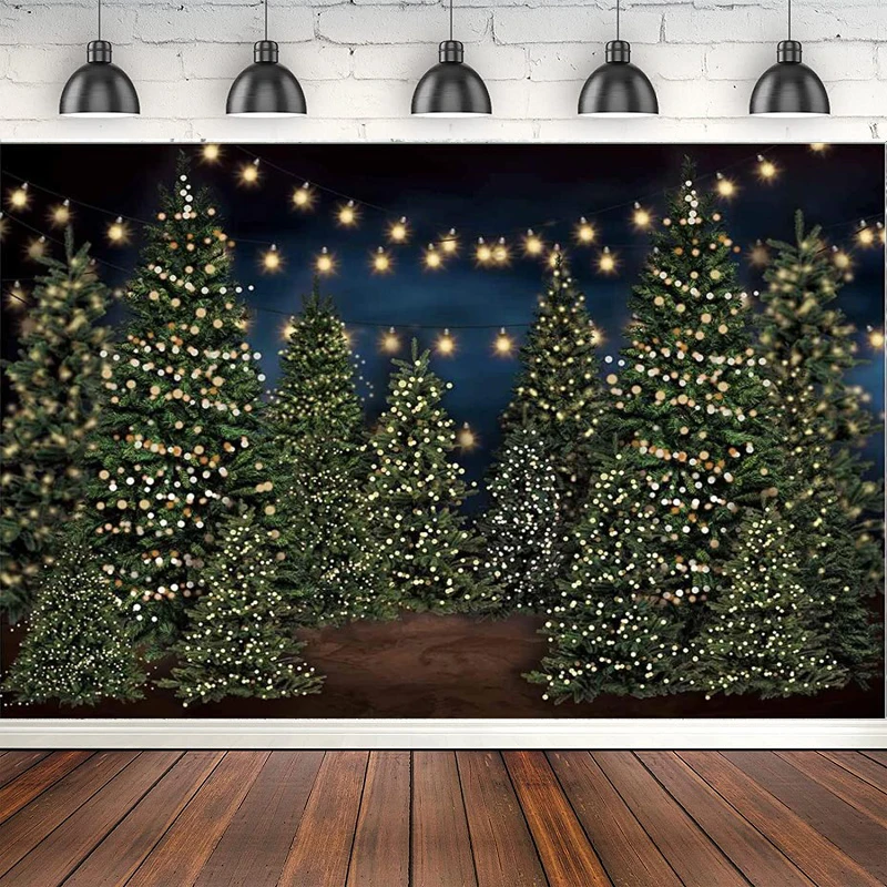 Winter Forest Photography Backdrop Christmas Night Glitter Pine Tree Background Merry Xmas Baby Shower Birthday Party Decoration