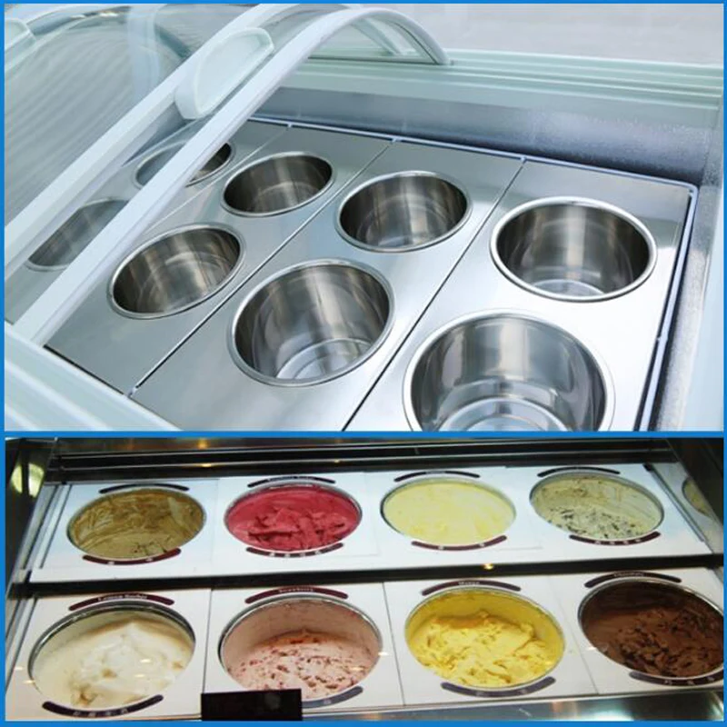 Popular 10 Square Pans Ice Cream Display Showcase Freezer Commercial Ice Cream Display Cabinet