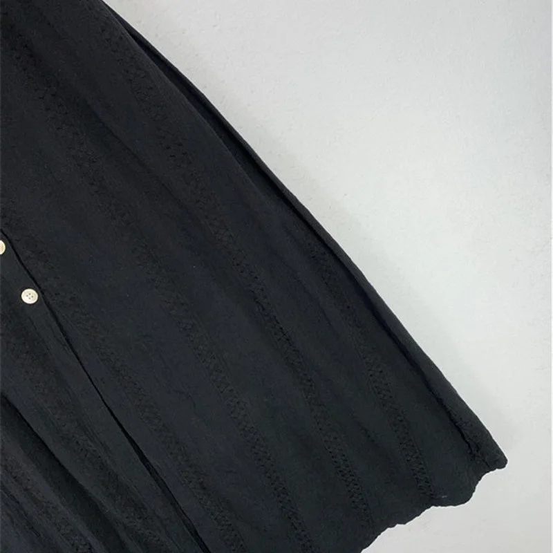 클래식 헵번 스타일 하이웨이스트 블랙 코튼 미디 스커트 (여아용) 엘레시 출퇴근 친화적인 A라인 스커트