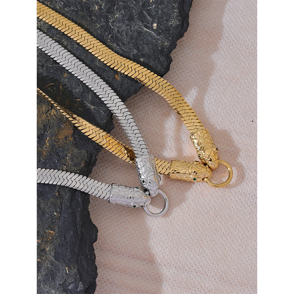 Yhpup 35 + 7 cm Collana girocollo con catena a serpente in acciaio inossidabile moda per donna Gioielli con fascino temperamento placcato oro 18 carati PVD Nuovo