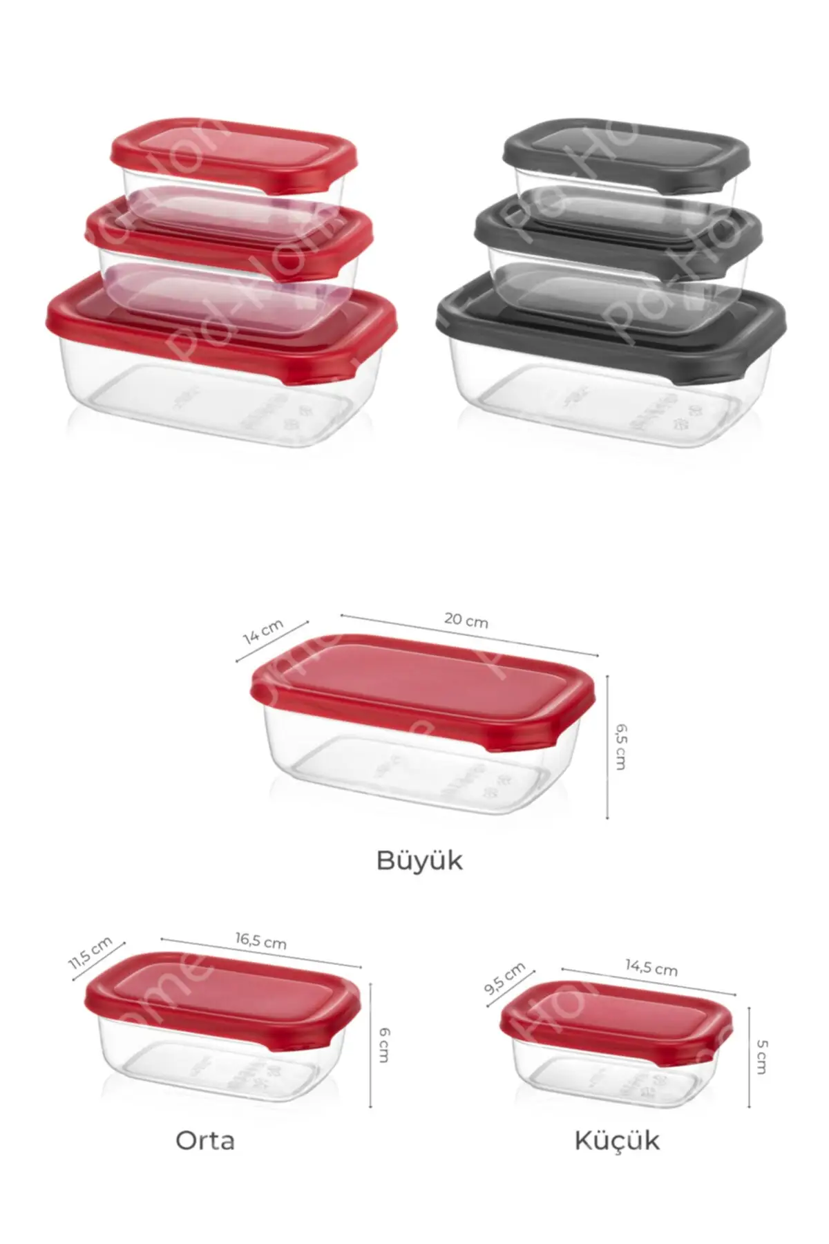 Food Storage Container Set of 2 6 Pieces (12 Pieces in Total) Red & Gray With Lid, Organizer, Free Shipping