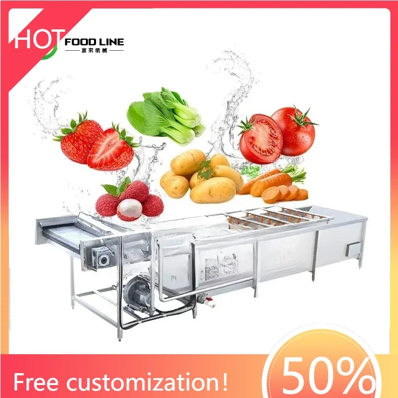 FL Washing Line Fruit and Vegetable Washing Machine Commercial Small Mango/lemon Bubble Washing Line/fruit Customized