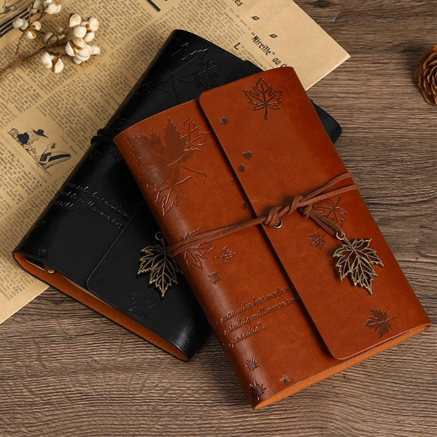 1 Retro Leaf Notebook (Single Shell) Office Stationery Diary Notebook Literary PU Leather Notebook Traveler Diary Planner Gift