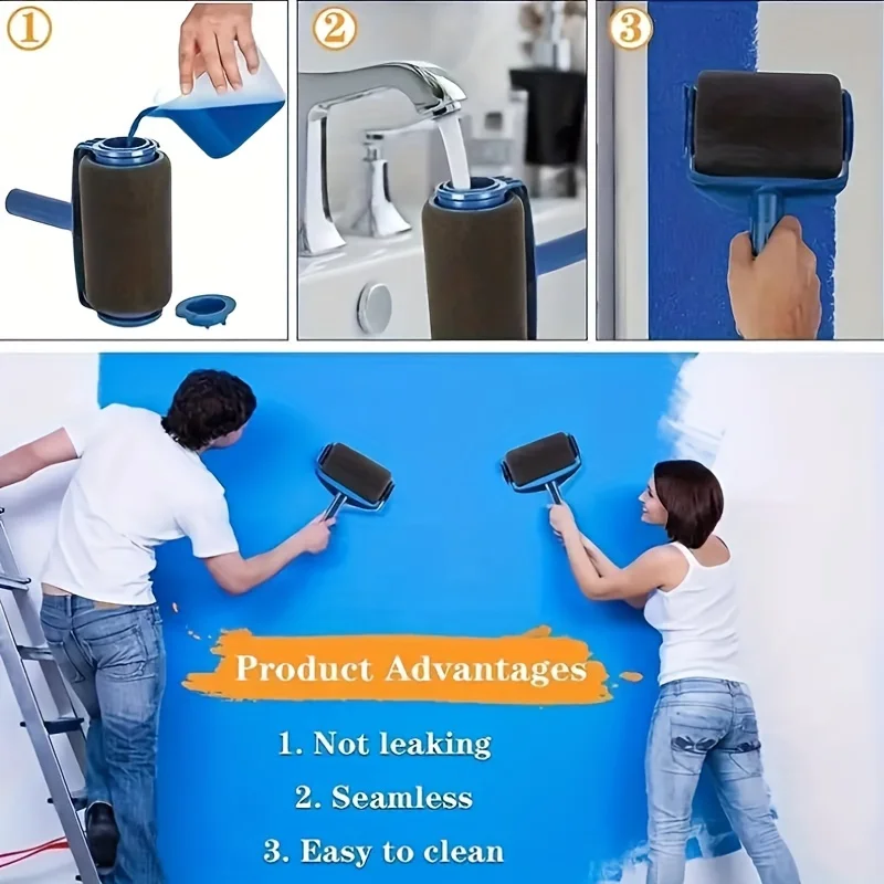 Conjunto de escova de rolo de pintura com alça e bandeja à prova de vazamento escovas de esponja multifuncionais para decoração de parede doméstica ferramentas de pintura