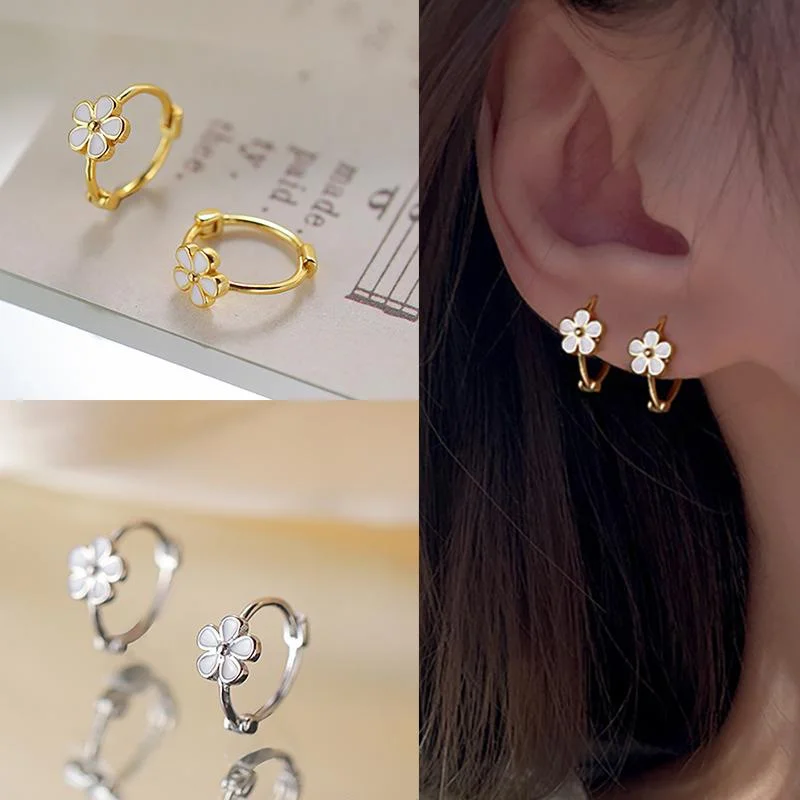 Korean Fashion Fresh Flower Enamel Hoop Earrings for Women Dripping Oil Huggies Earrings Girl Charm Cute Ears Party Jewelry Gift