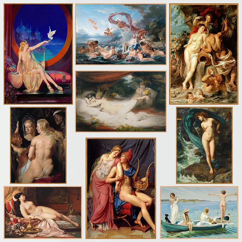 Classic Nordic Artist William Aitty Nude Artwork Vintage Posters Prints Canvas Painting Wall Art Picture Living Room Home Decor