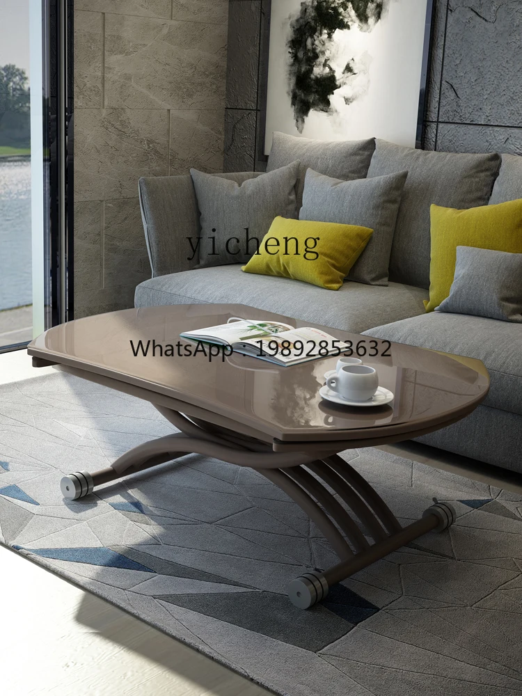 Lifting Coffee Table Square and round Dual-Use Small Apartment Movable Tempered Glass round Table