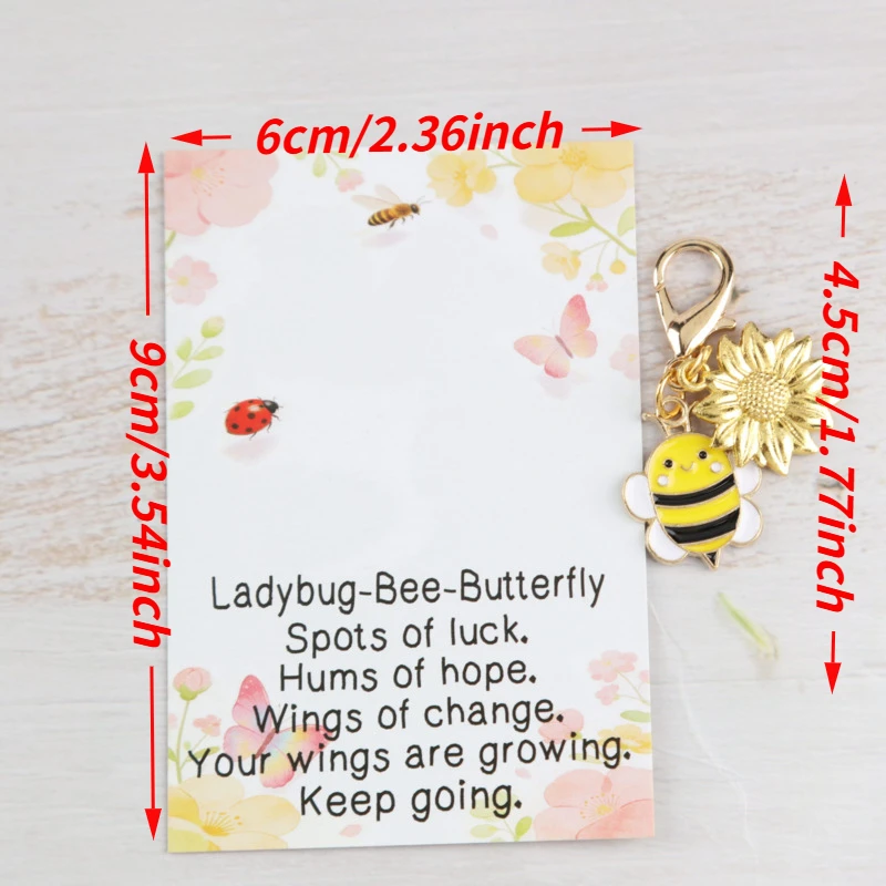 10/15pcs 2dPositive Sunflower and Bee Series Keychain Set Comes with incentive cards Actively support gifts Universal holiday gi