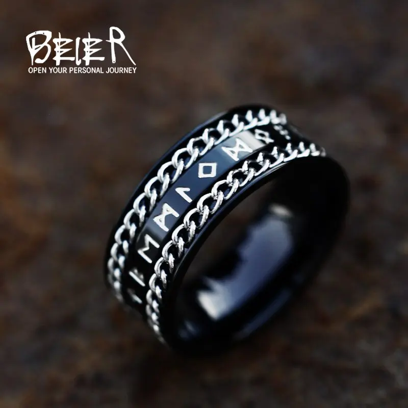 Beier 2022 New Arrival Viking Ordin Runes Amulet Rings Spin Chain Ring For Men Cool  Fashion Multiple Color Jewelry