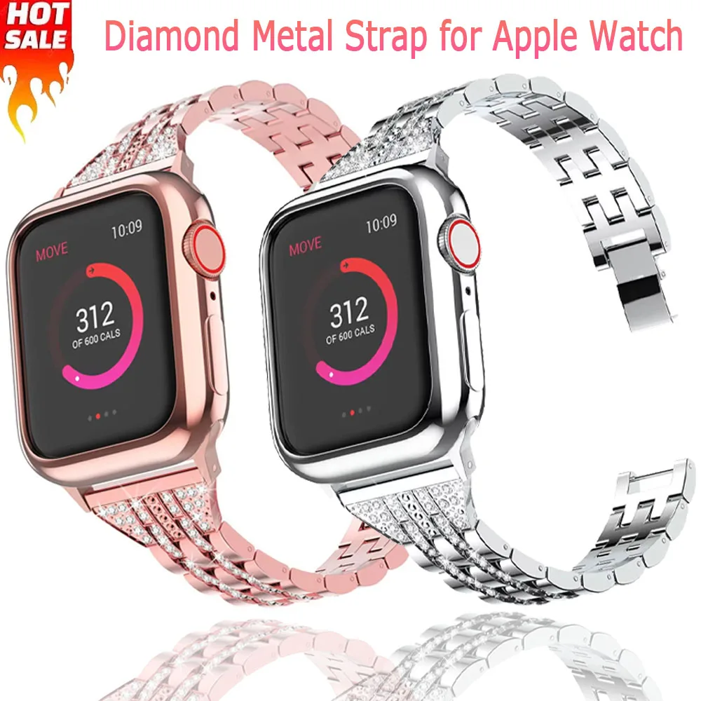 

Diamond Metal Strap for Apple Watch Ultra 49mm 10 42mm 46mm Stainless Steel Exquisite Band iWatch 9 8 7 6 5 4 SE 41/45mm 44/40mm
