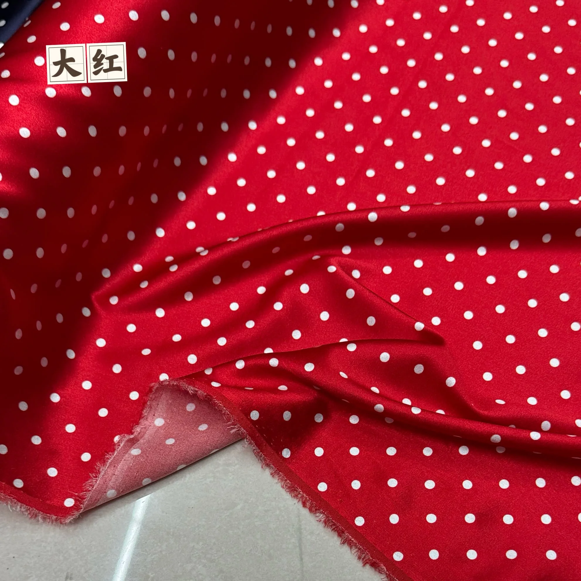 19 Momme Silk Small Polka Dot Fabric Silk Elastic Silky Soft Polka Dot Dress Shirt Cheongsam Cloth