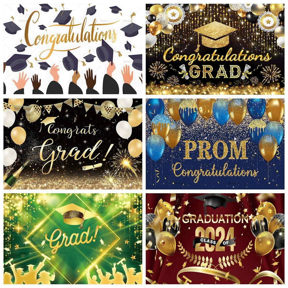 

Class of 2024 Graduation Backdrop Congrats Grad Background Custom Bachelor Cap for School Prom Party Decor Banner for Props