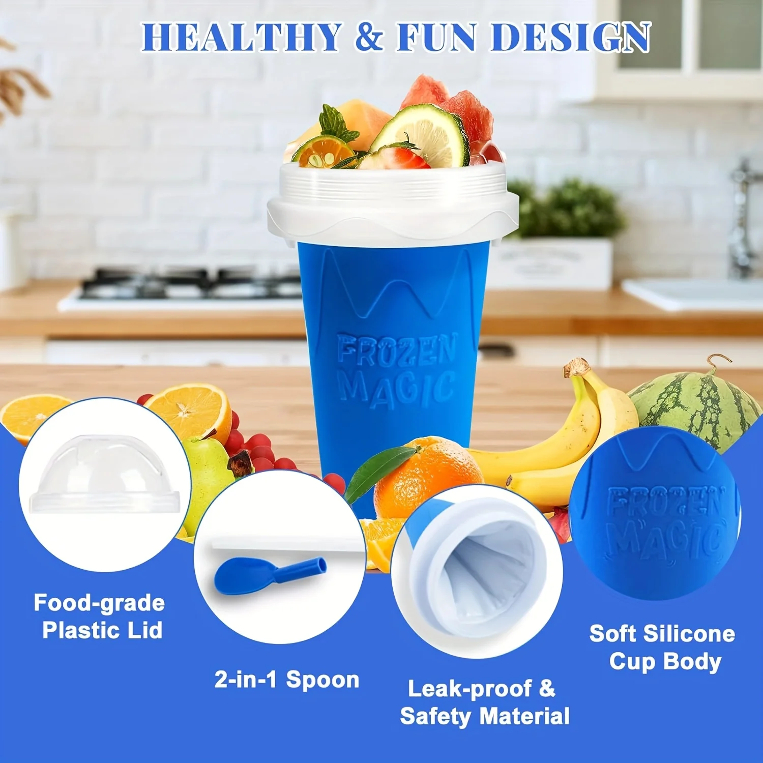 Slushie Maker Cup, DIY Magic Frozen Smoothies Cups For Homemade Milk Shake Ice Cream Maker, Cooling Cups, Double Layer Squeeze Slushy Maker Cup, Frozen Magic Squeeze Cups With Lid & Straw For Juice Milk Yogurt Smoothie, Fun Summer Frozen Ice Cup