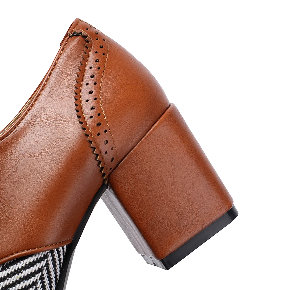 2025 العلامة التجارية الجديدة ناضجة الأبيض البني النساء مضخات الساخن مربع عالية الكعب سيدة أوكسفورد أحذية زائد حجم كبير 10 43 45 48