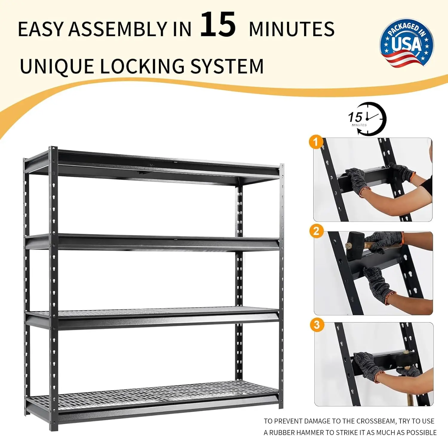 72" W Metal Garage Shelving Unit Load 12000 Lbs, 4 Tier Heavy Duty Storage Rack, Adjustable Industrial Shelves