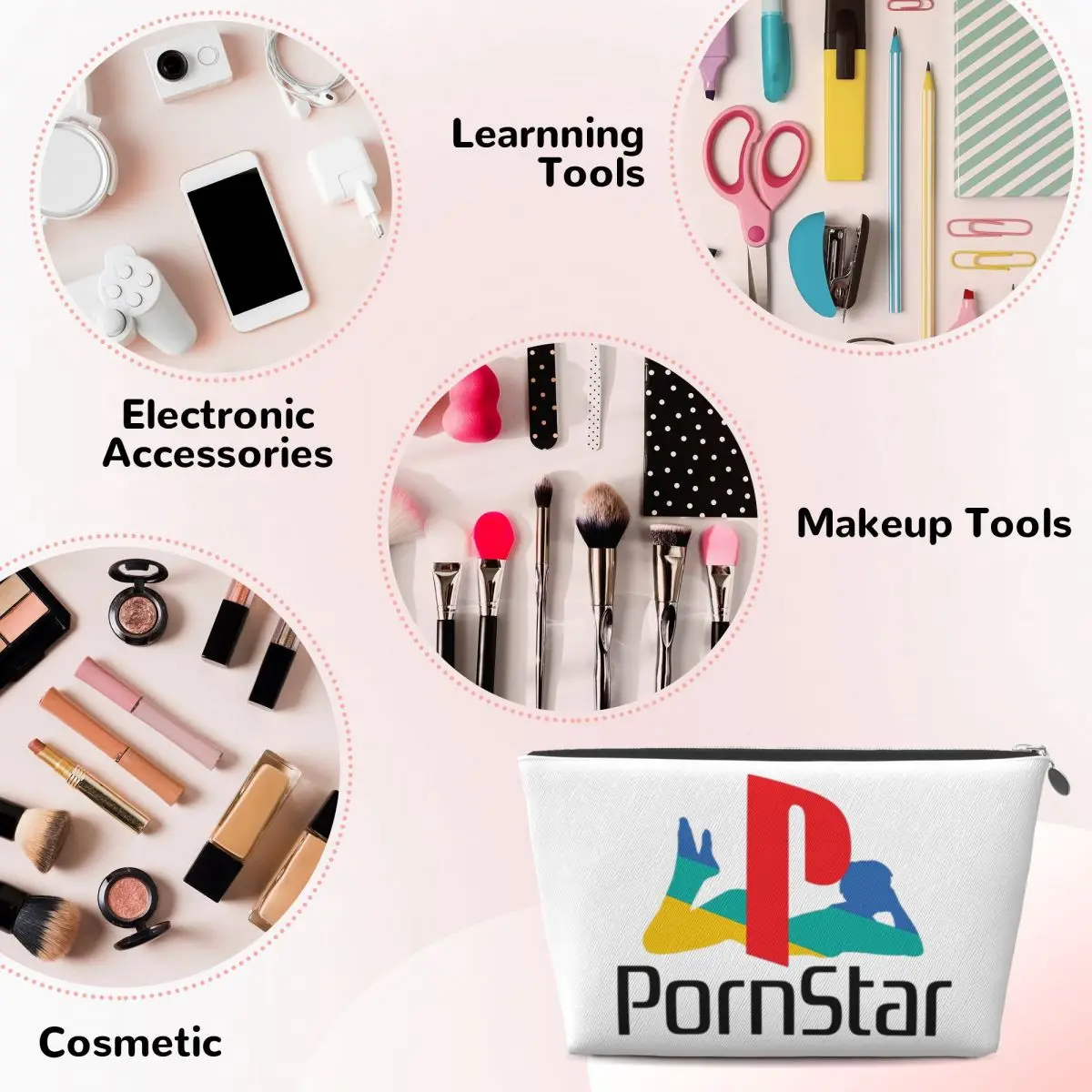 حقيبة مستحضرات التجميل النسائية البيضاء من Ps Pron Star، حقيبة تنظيم المكياج للسفر، صندوق أدوات تخزين أدوات الزينة
