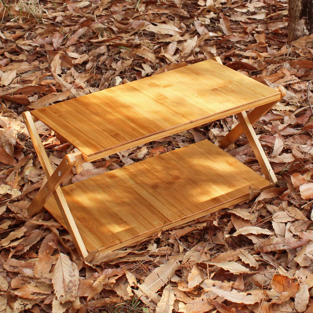 Camp Village wood folding two-stage camping shelf CVGR-009